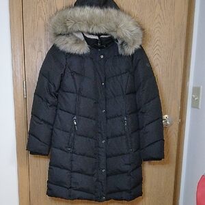 Ralph Lauren Black Faux Fur Trim Hooded Quilted Puffer Winter Coat